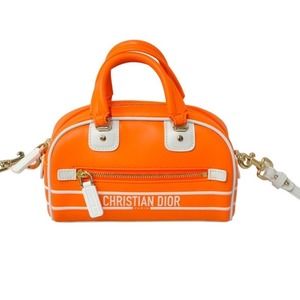 Dior Handbag Rubber Leather Orange 2WAY Christian  Mini White